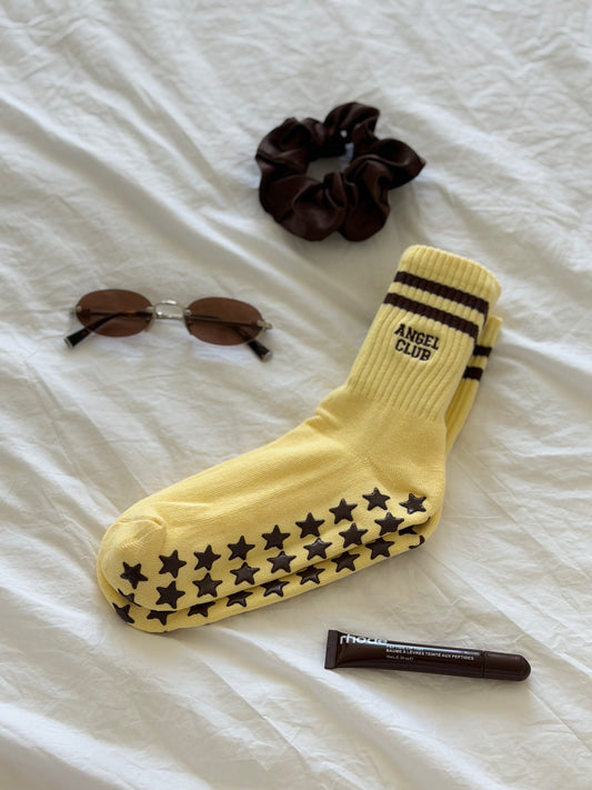 Pilates Grip Socks - Butter Yellow Star