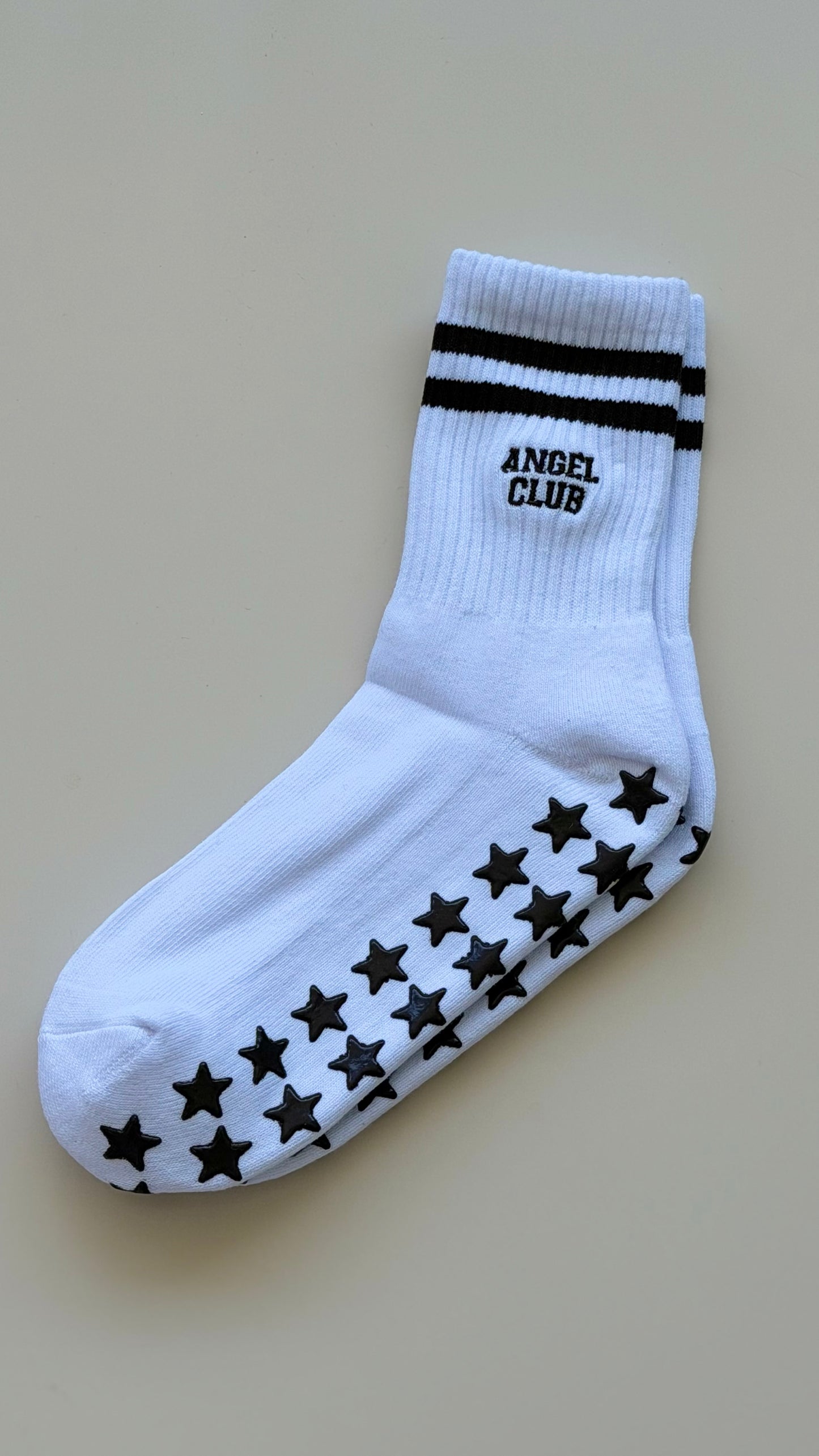Pilates Grip Socks - White & Brown Stars
