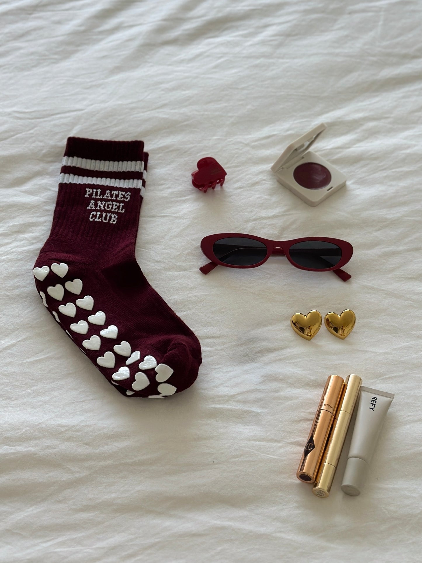 Pilates Grip Socks – Big Heart Burgundy